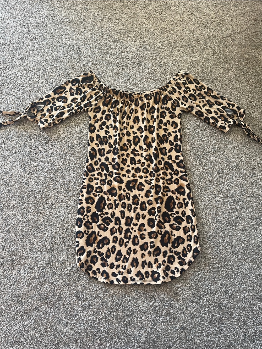 Derek Heart Leopard Print Off-Shoulder Dress